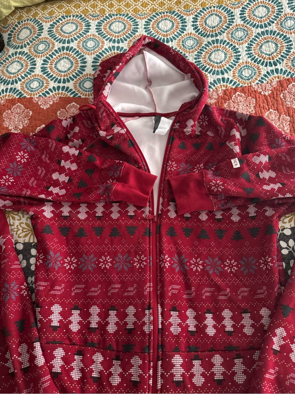 Fabletics holiday onesie one piece Zip with Hood and pockets! Size M